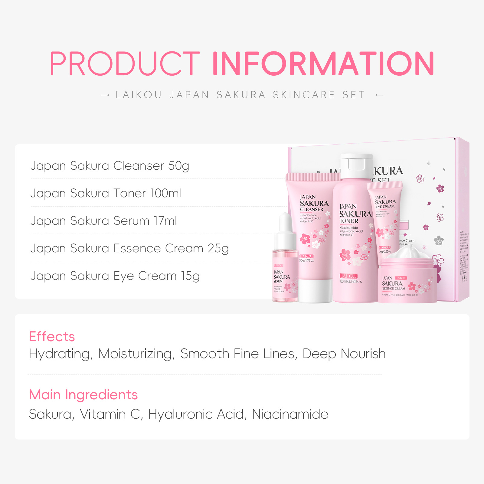 LAIKOU Sakura 5pcs Skin Care K - Korean Skincare Routine ulasan dan harga