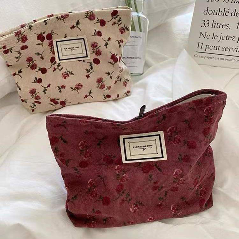 Corduroy Flower Cosmetic Bag C - Korean Skincare Routine ulasan dan harga