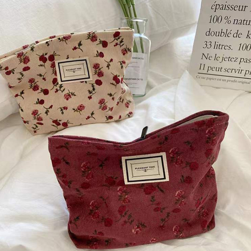 Corduroy Flower Cosmetic Bag C - Korean Skincare Routine ulasan dan harga