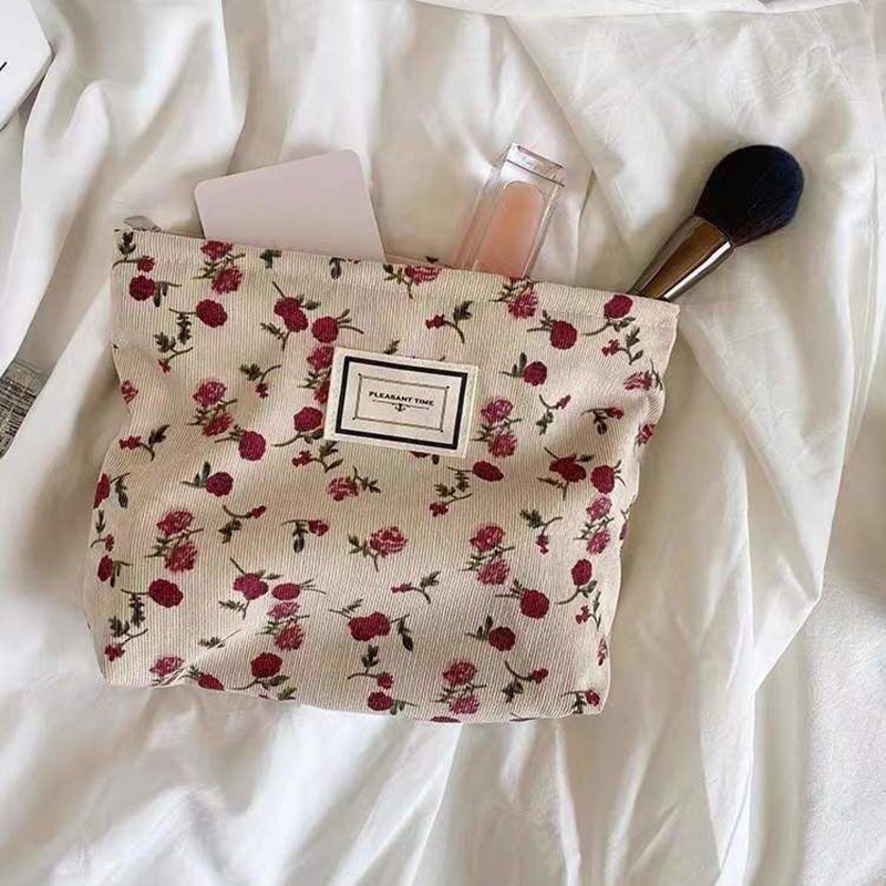 Corduroy Flower Cosmetic Bag C - Korean Skincare Routine ulasan dan harga