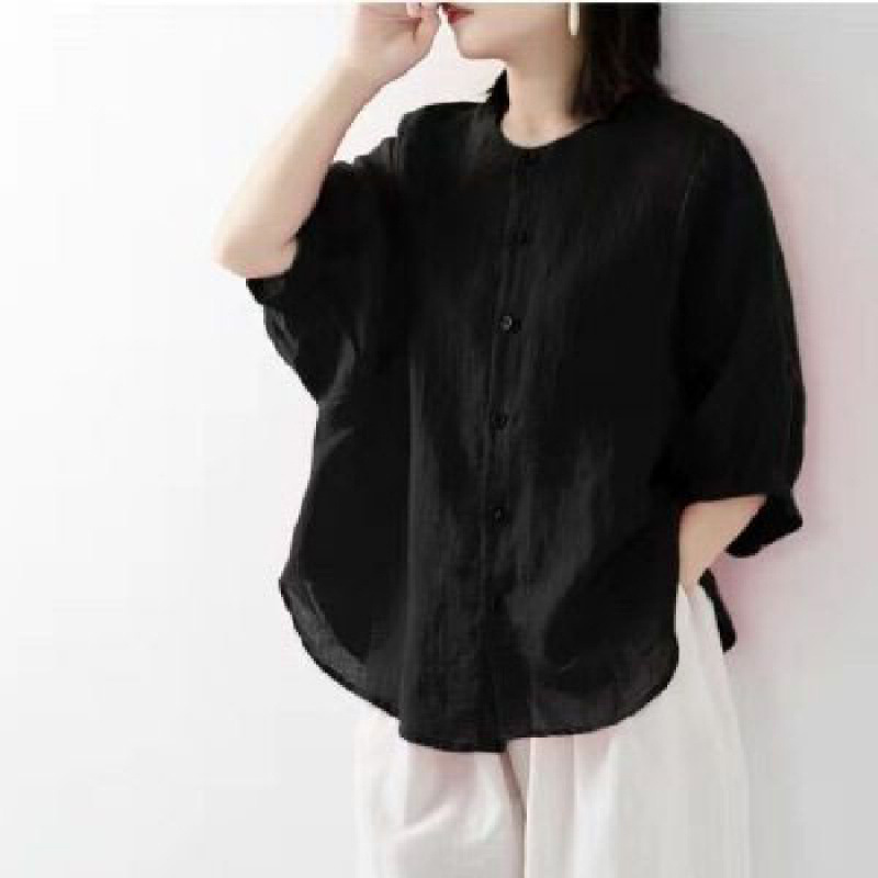Cotton and linen shirt women's - Korean Lifestyle ulasan dan harga